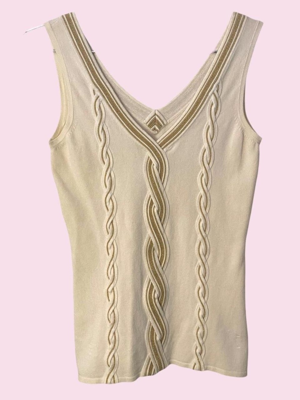 Cache Cream Cable-Knit V-Neck Tank